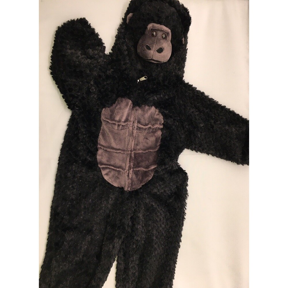 Black Plush Gorilla Costume One-Piece Hooded Jumpsuit Complete Outfit Size 2T
